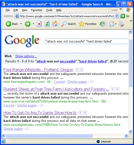 Googled unsuccessful hack